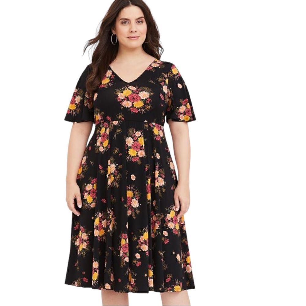 Torrid Black Floral Studio Knit Midi Dress Size 12 NWT